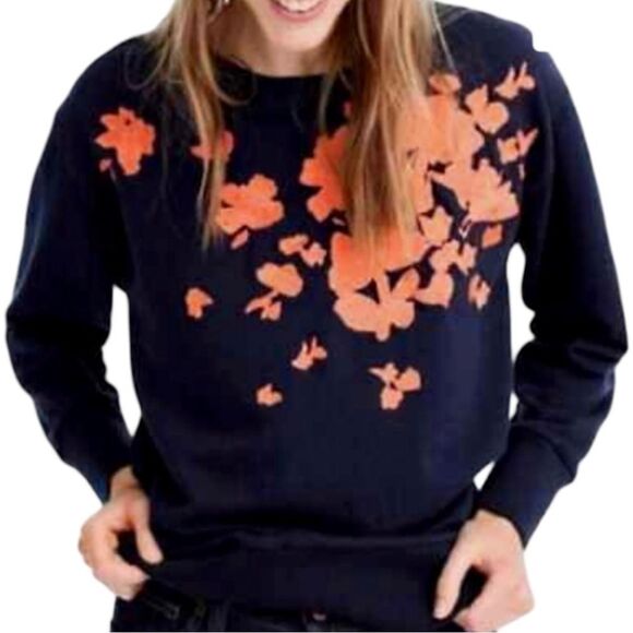 J. Crew Sweaters - J. Crew Navy Orange Floral Embroidery Crewneck Sweatshirt Sweater